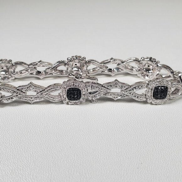 Rhodium-Plated Bracelet – Black & Clear Sparkling Stones - Picture 7 of 13